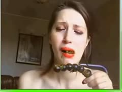 Pretty girl licks her sex toy full of her poop